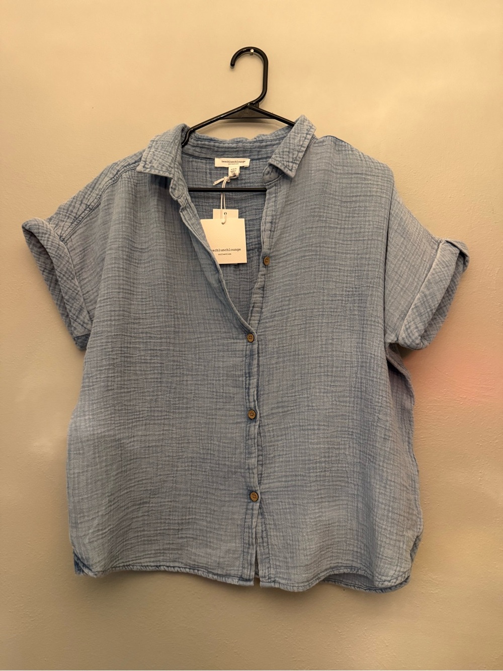 beachlunchlounge Light Blue Cotton Short-Sleeve Button Shirt